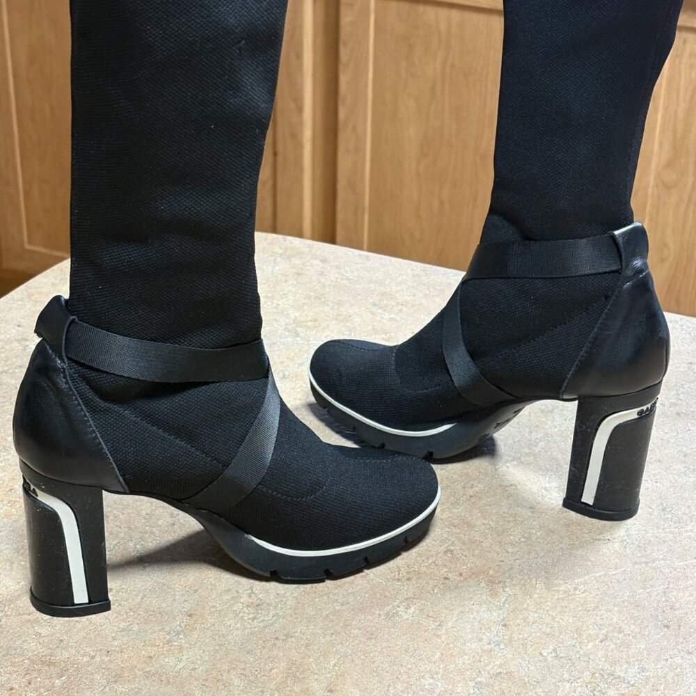 Gadea Black Stretch Sock Buckle Boots Leather Heels Made In Spain 37 Extralight - Picture 4 of 15